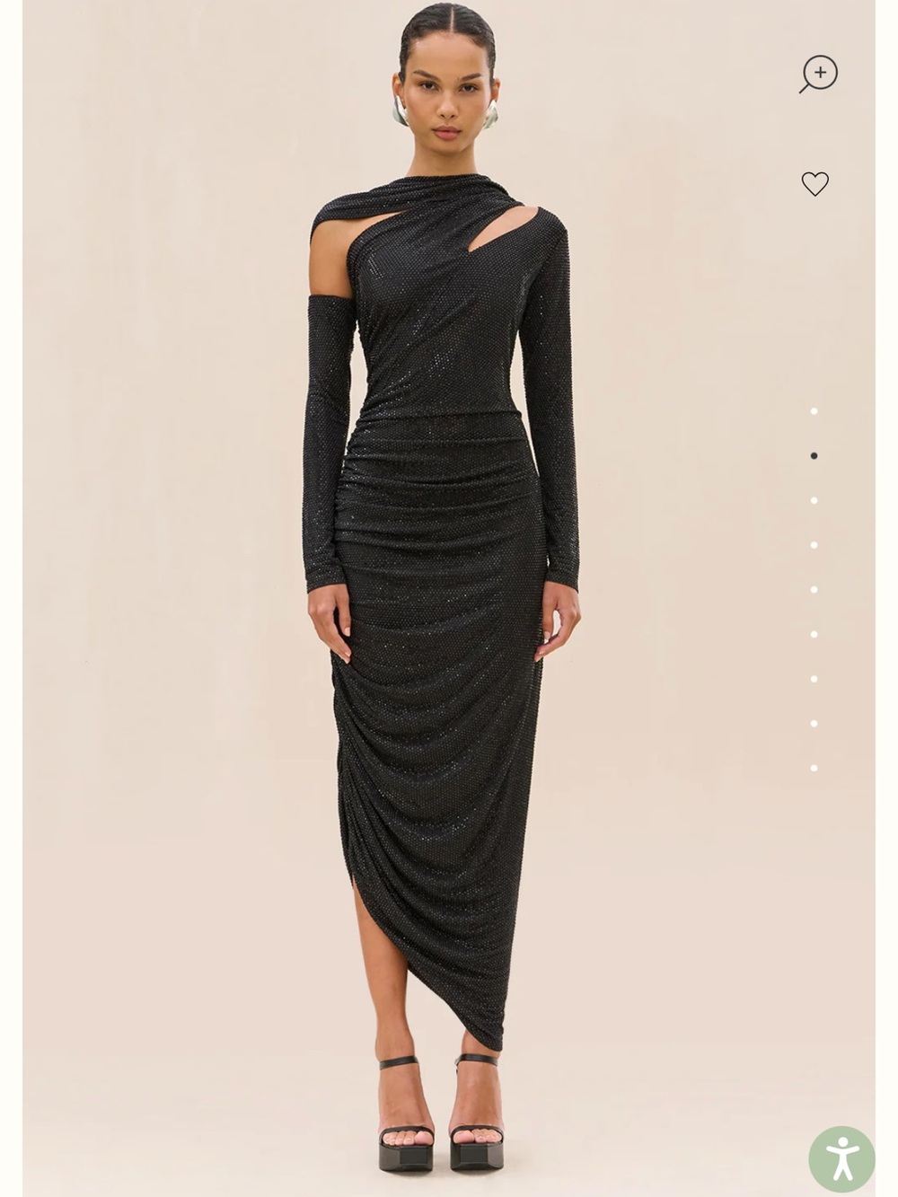 cult gaia Black One-Shoulder Ruched Sparkle Gown